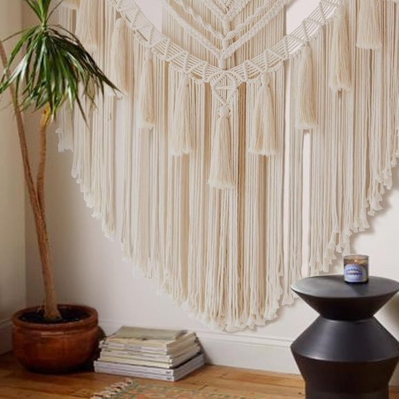 Boho Macrame Woven Handmade Craft Mid Century Modern Hanging Tassel Room Decor - Picture 4 of 8